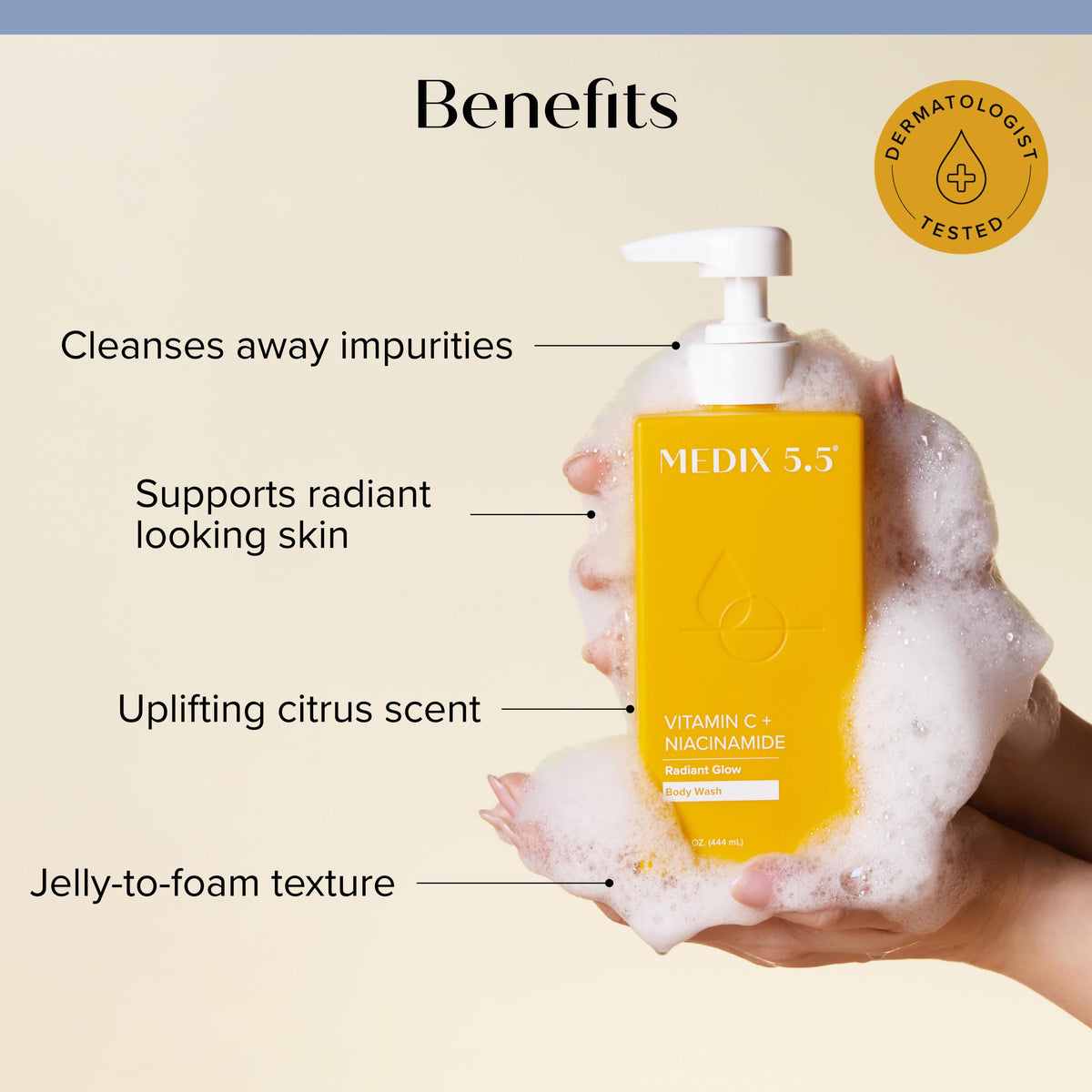 Medix 5.5 pump and label close-up highlighting clean ingredient promise