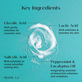 Close-up foam of Medix 5.5 cleanser showing gentle texture to reveal exfoliating yet non-drying feel