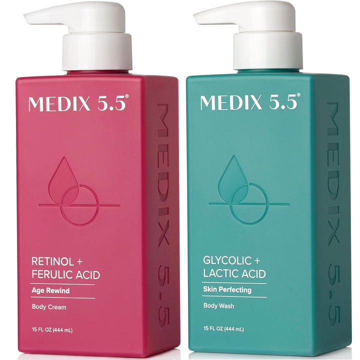 Medix 5.5 front packaging showing both cleanser and retinol cream for easy identification and routine setup