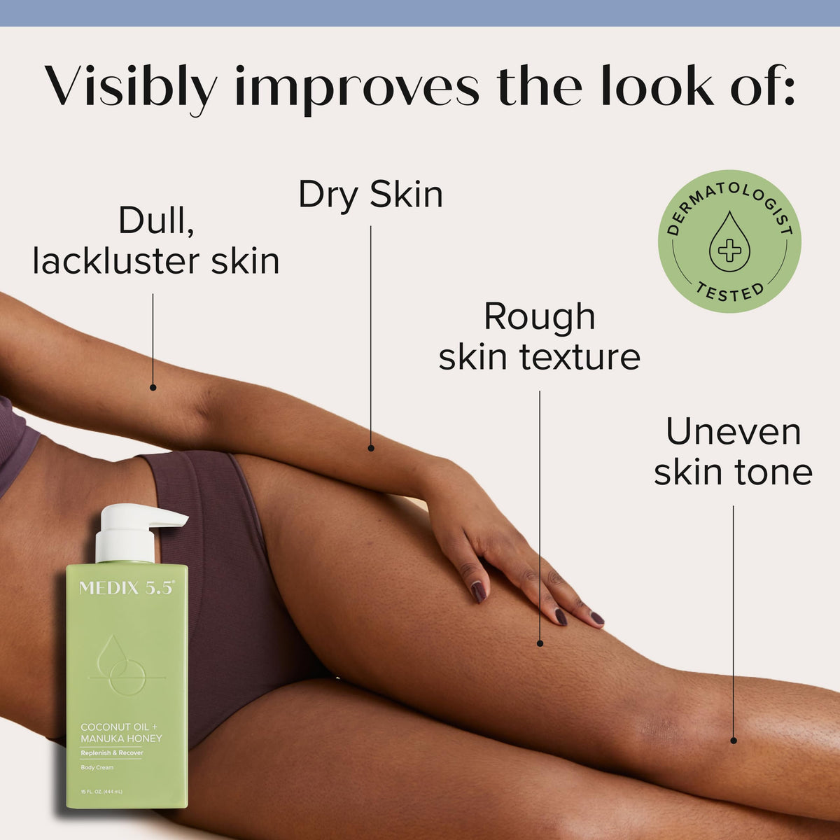 Medix 5.5 open jar revealing creamy lotion, highlights easy scoop and application