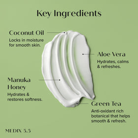 Medix 5.5 cream texture close-up, shows smooth emollient consistency for hydration