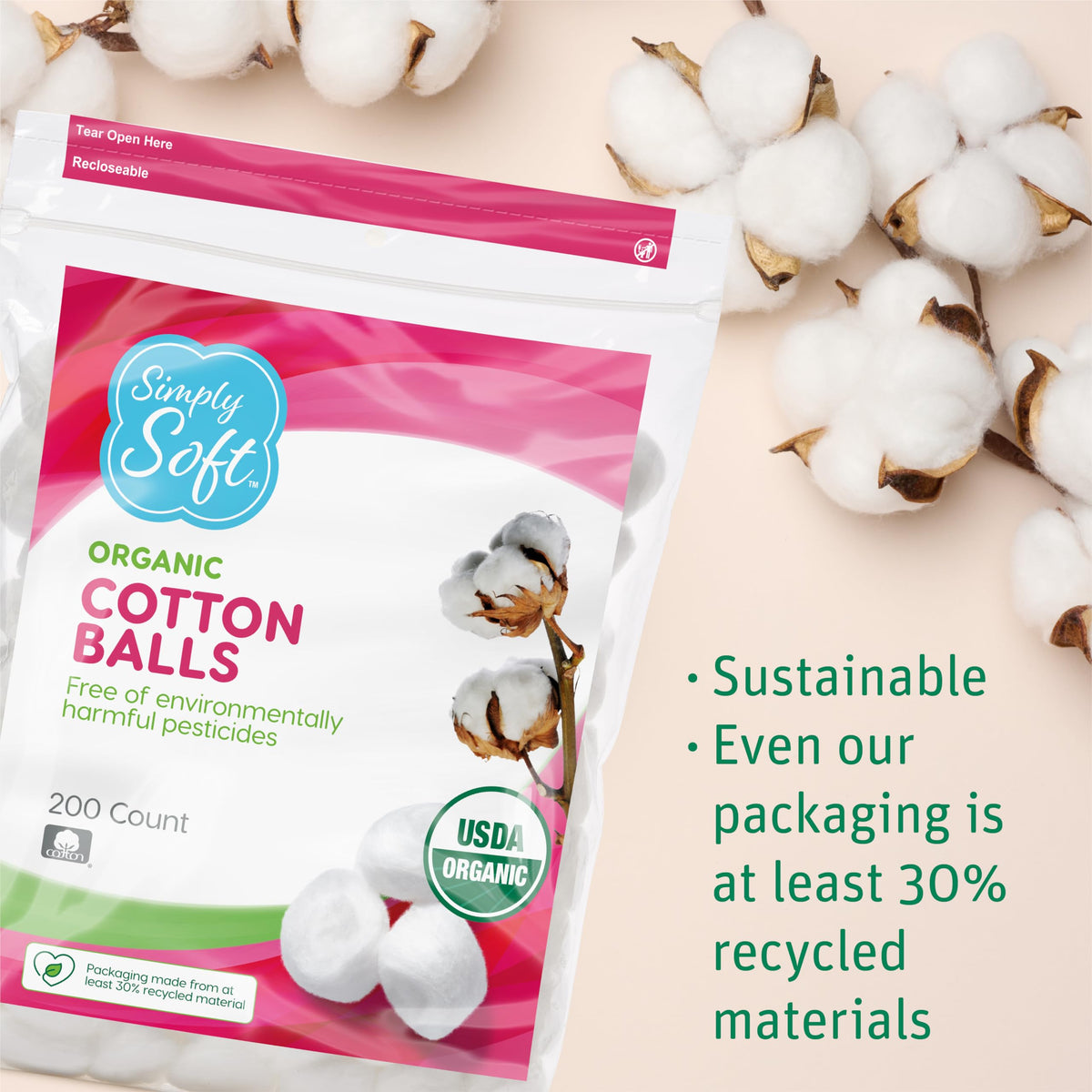 Medline packaging label highlighting recycled material and eco-friendly benefit