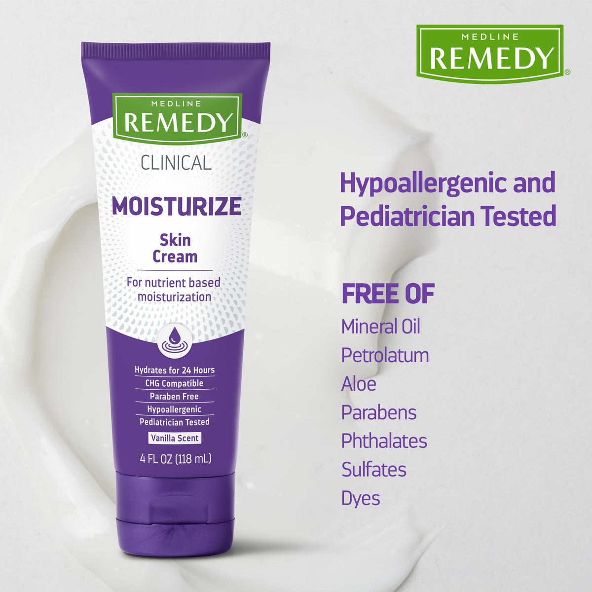 Medline Remedy being smoothed on a hand to demonstrate fast absorption and visible hydration