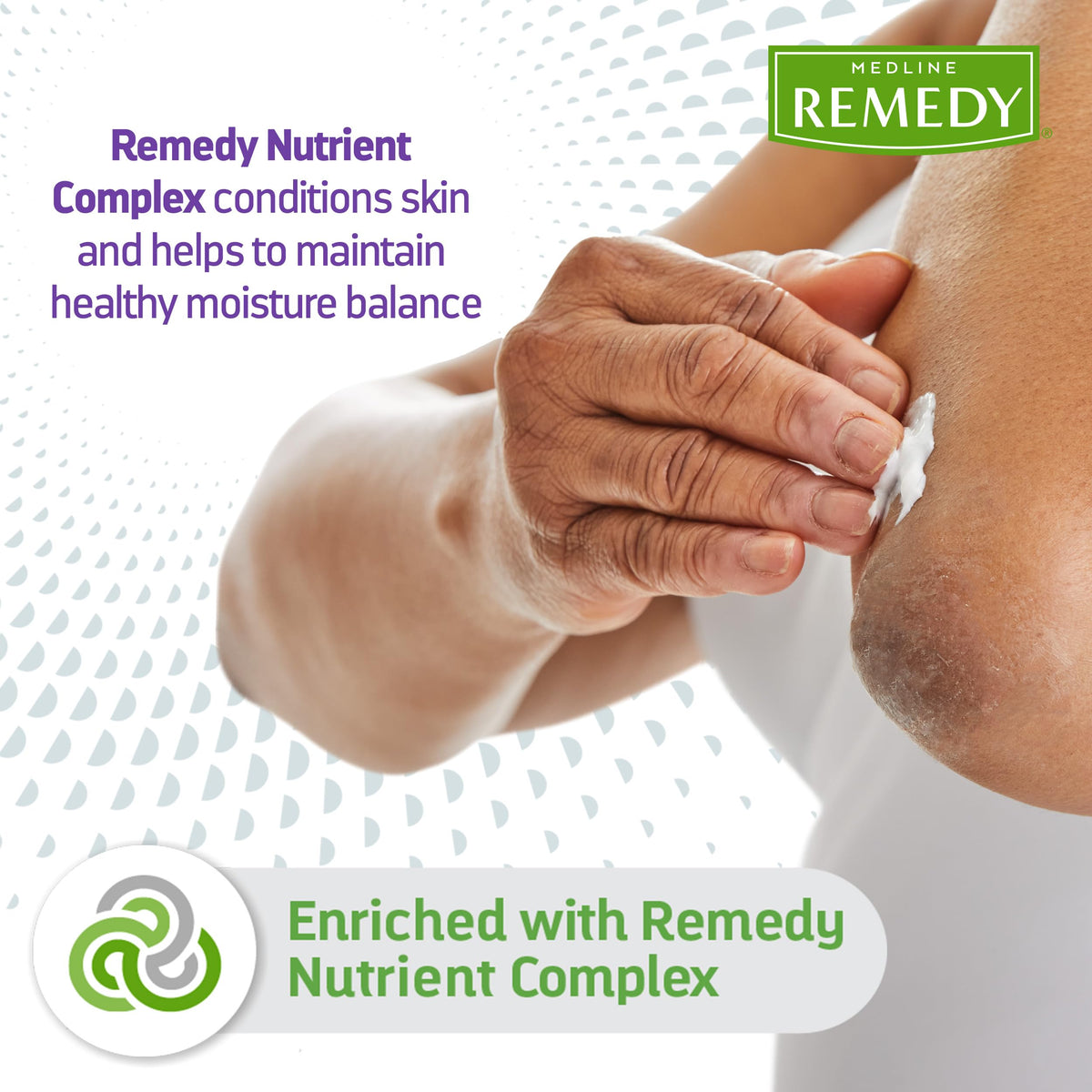 Medline Remedy cream applied to hand demonstrating quick smoothing benefit