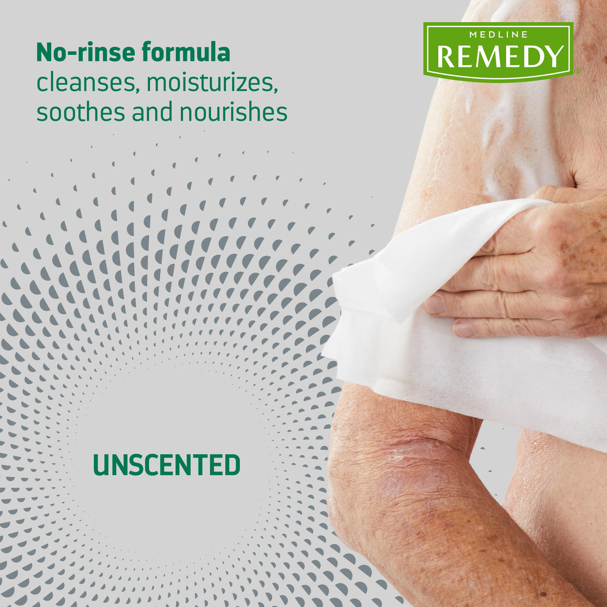 Medline foam texture on hand, demonstrating gentle, clinging cleansing action