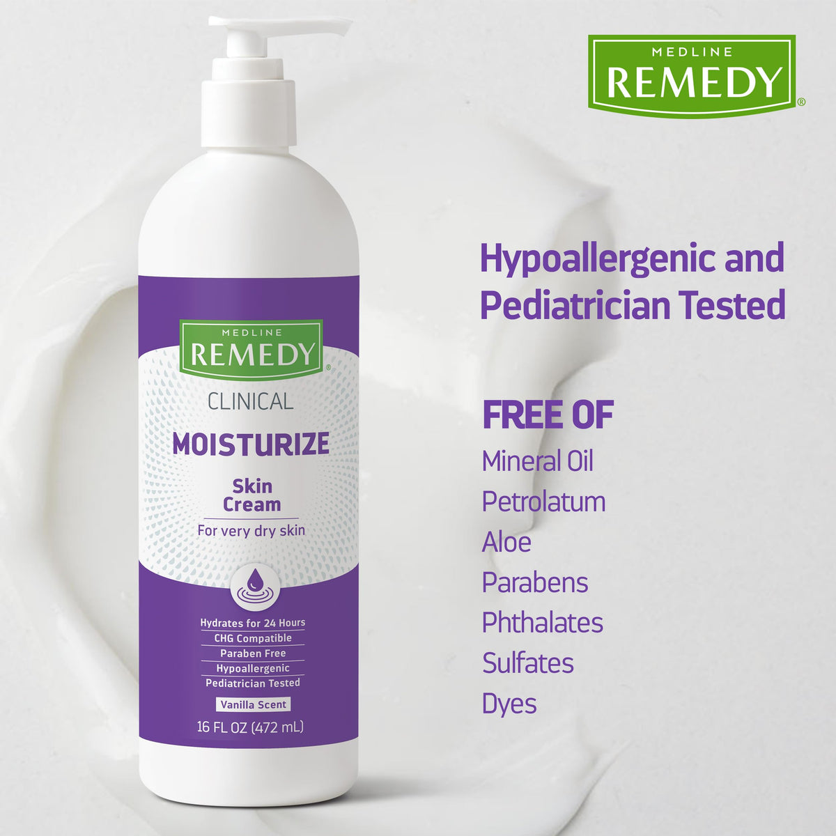 Medline Remedy label and ingredient list displaying hypoallergenic benefit