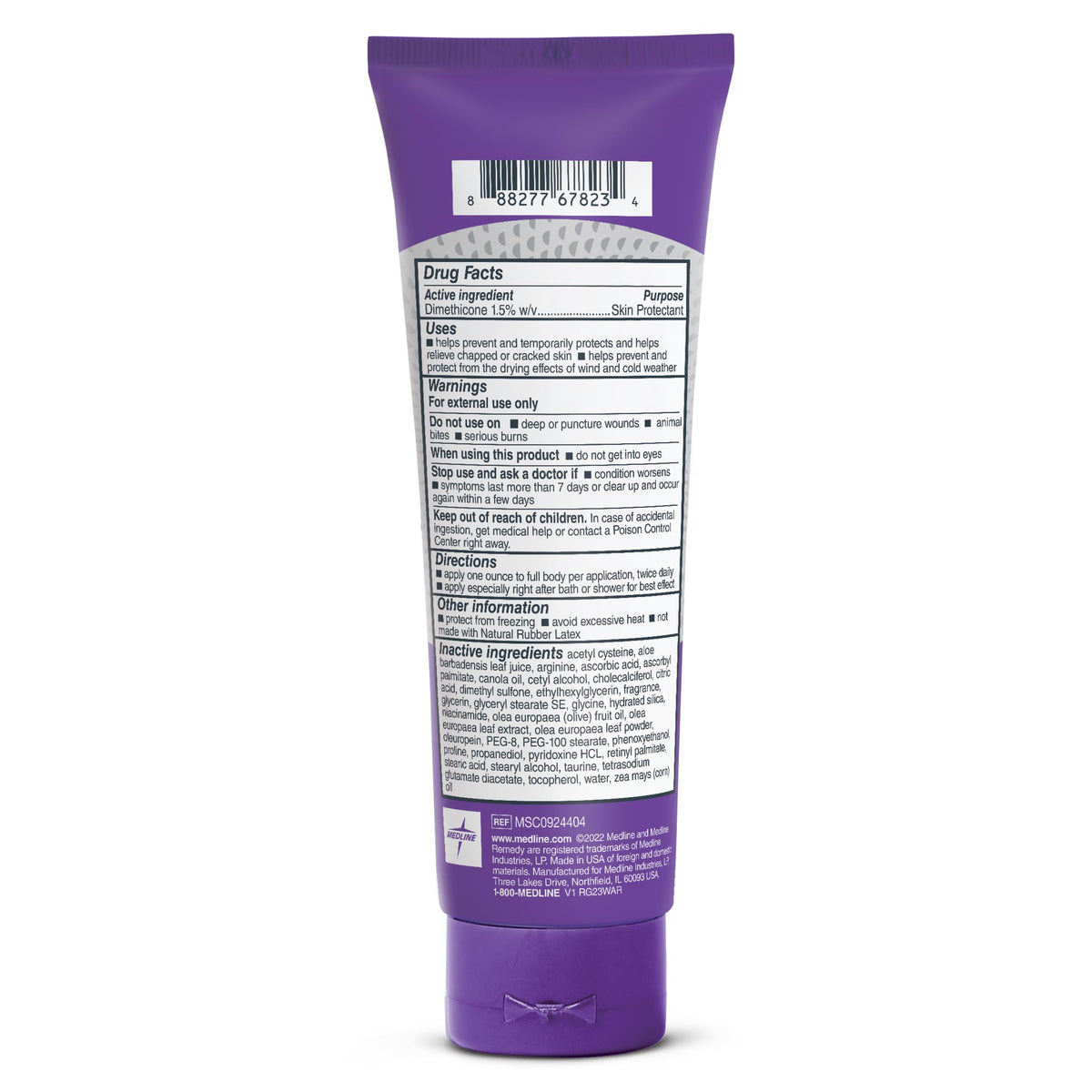 Medline Remedy back panel with directions and ingredients for informed use benefit