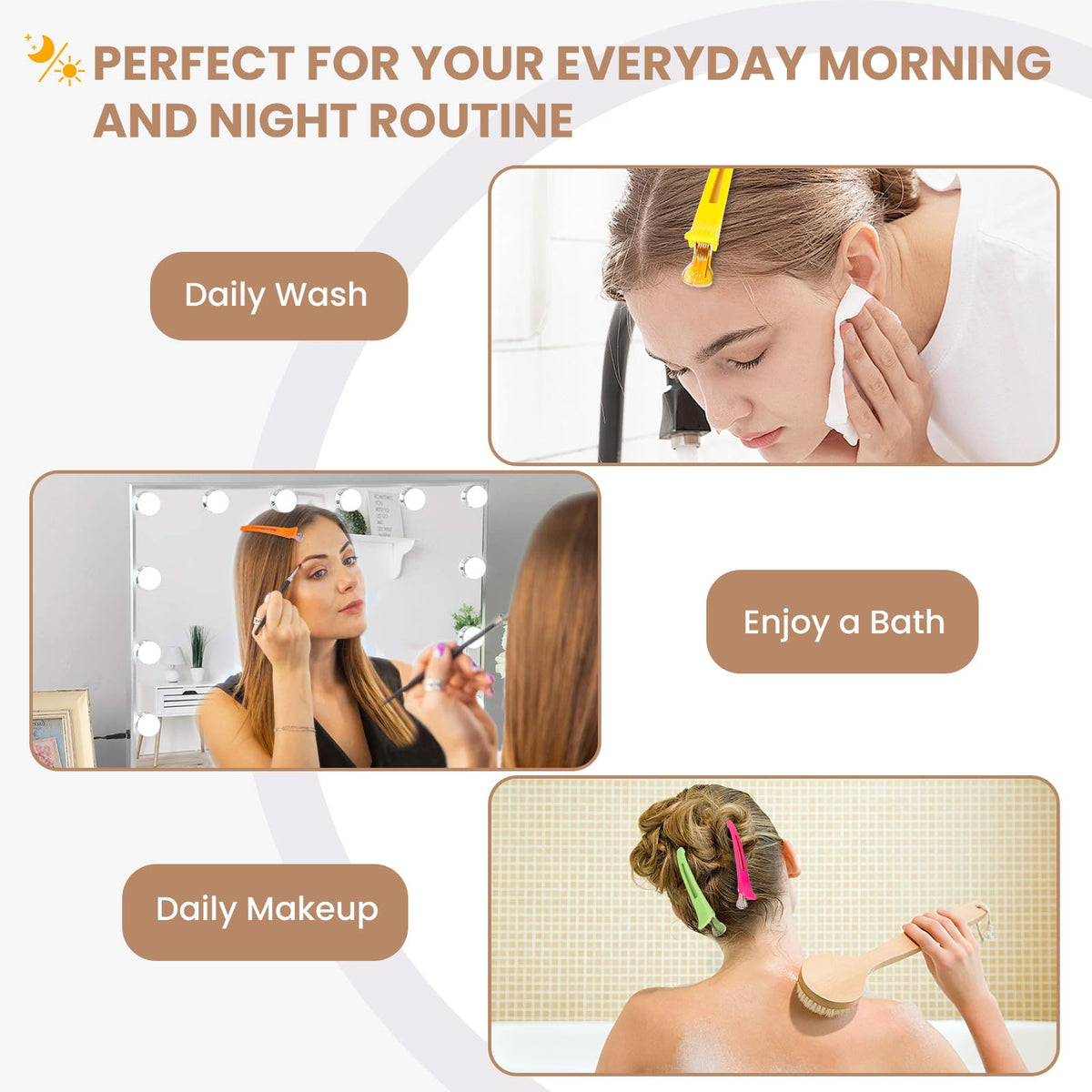 Medoca clips in use during blowdrying offering secure, hands-free sectioning