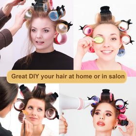 Medoca clips on bathroom counter with curlers showing ready-to-use convenience