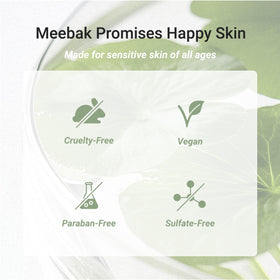 Meebak serum on bathroom vanity with plants, evokes K-beauty routine and daily calming ritual
