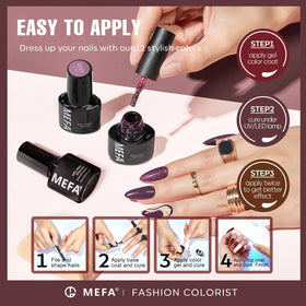 MEFA cured dark red manicure on hand illustrating durable, salon-quality finish