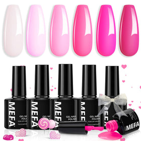 MEFA front packaging showing six pink gel bottles and benefits