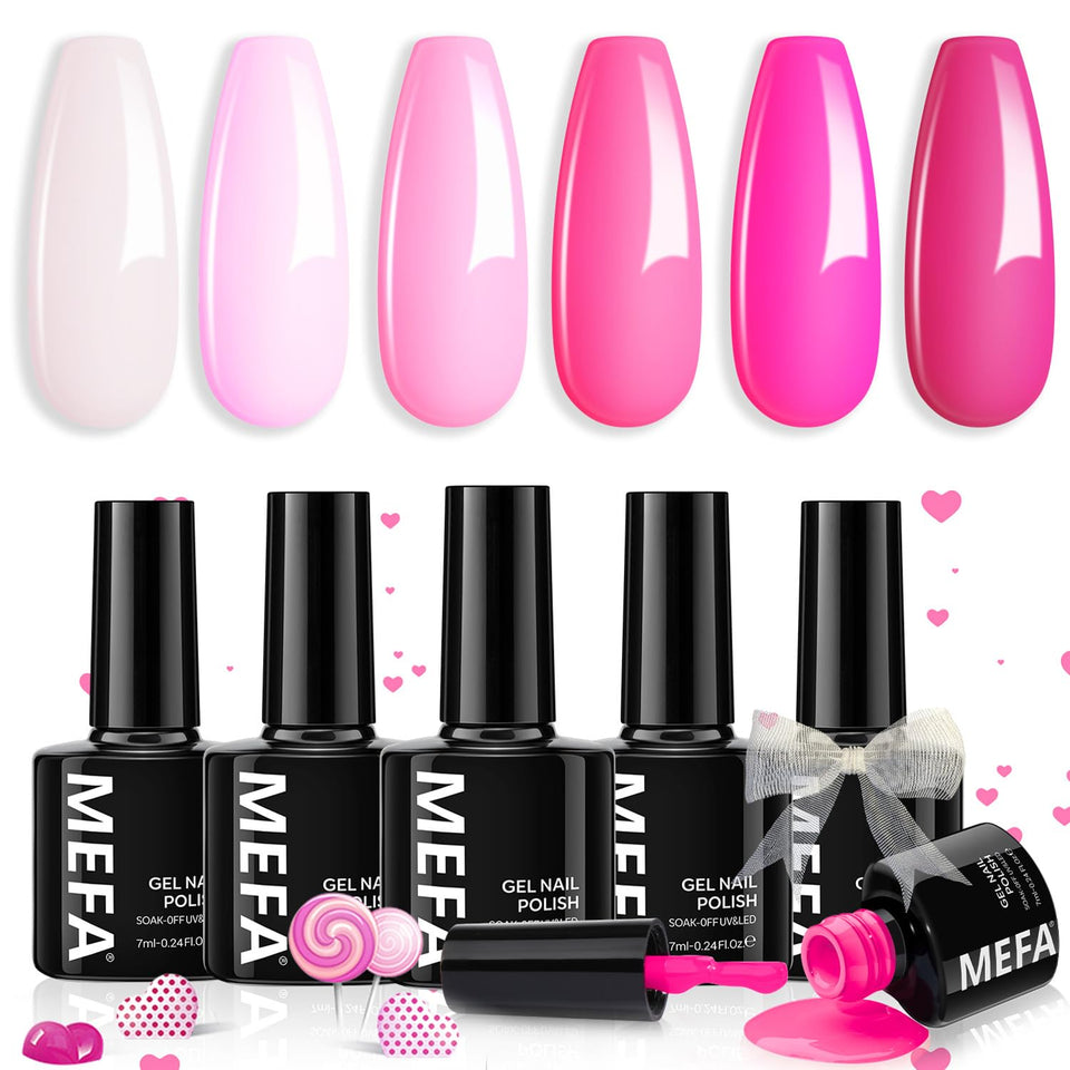 MEFA front packaging showing six pink gel bottles and benefits