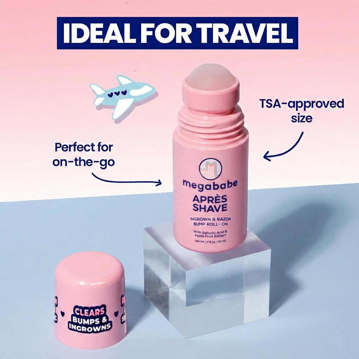 Megababe roll-on applied to bikini line for targeted ingrown hair prevention