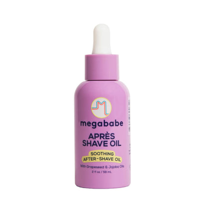 Megababe front bottle shot showing clear label and compact size for travel