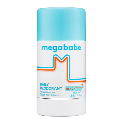 Megababe Beachy Pits front packaging showing bright fresh scent benefits