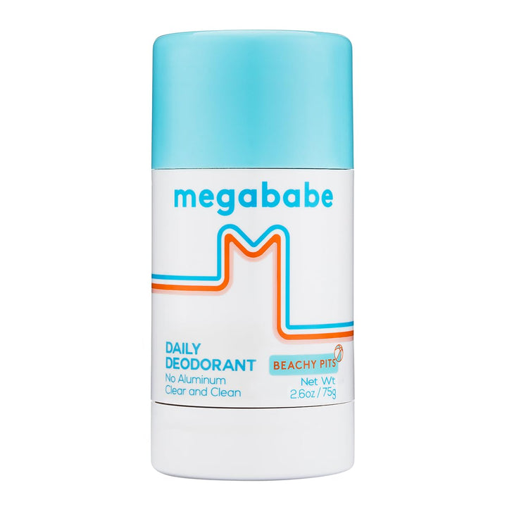 Megababe Beachy Pits front packaging showing bright fresh scent benefits