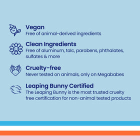 Megababe Beachy Pits ingredient label close-up showing gentle formulas