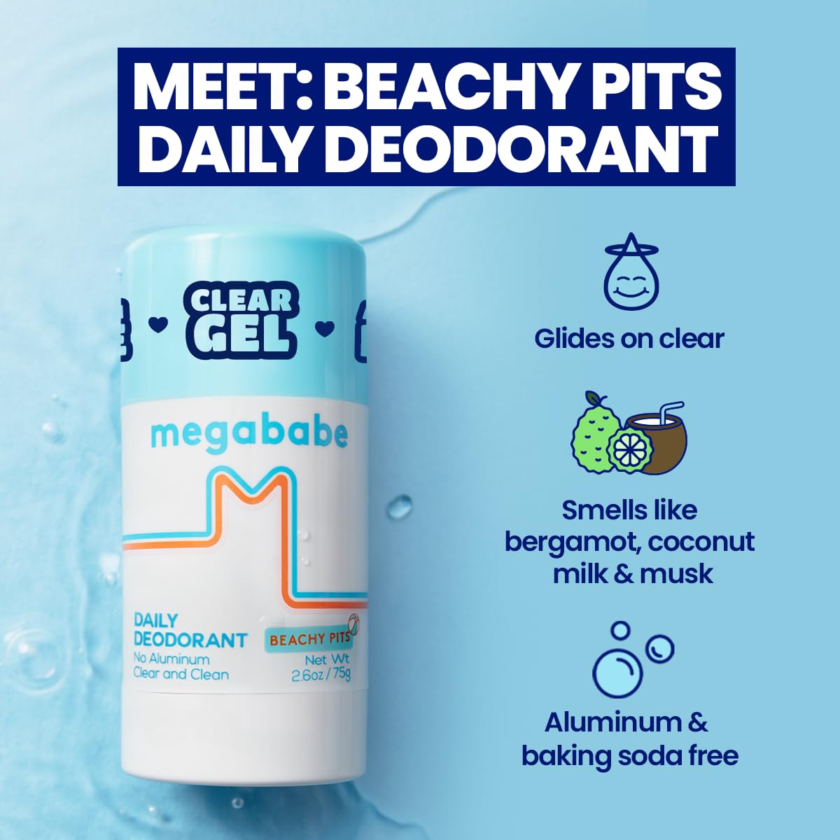Megababe Beachy Pits open cap and stick showing easy daily use