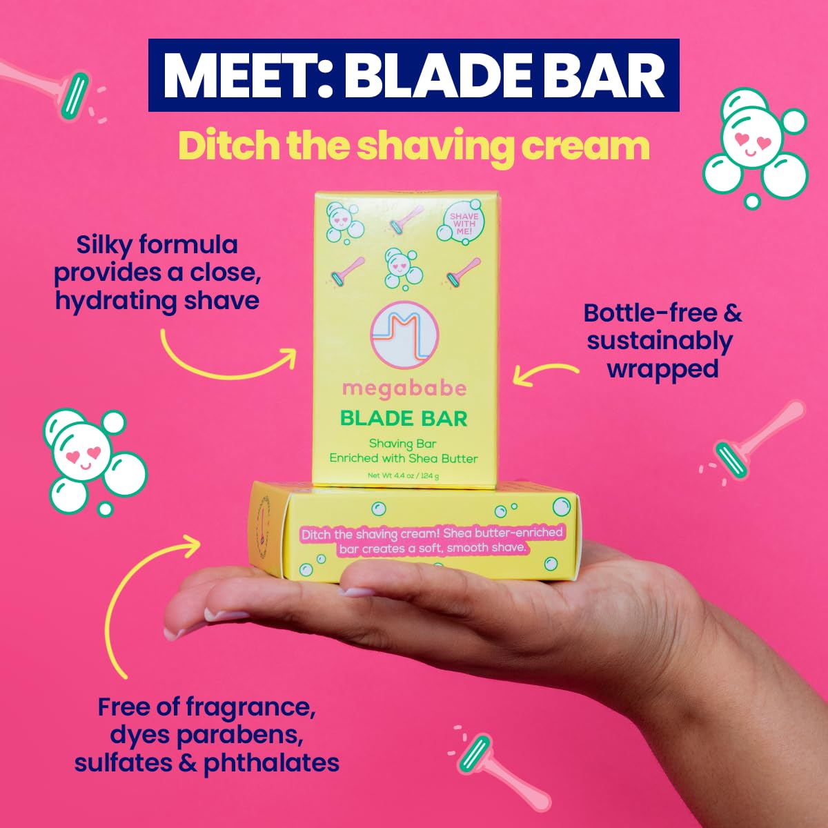 Megababe close-up of Blade Bar texture revealing creamy shea-enriched surface
