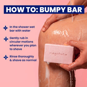 Megababe Bumpy Bar being lathered to illustrate easy application and effective exfoliation