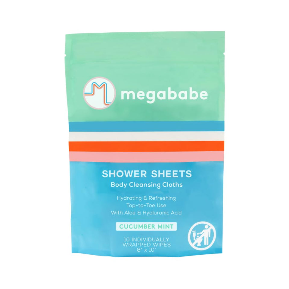 Megababe front pouch showing cucumber mint scent and pack benefit