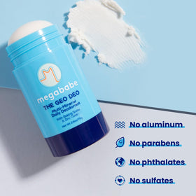 Megababe deodorant in a pocket illustrating travel-friendly, compact size