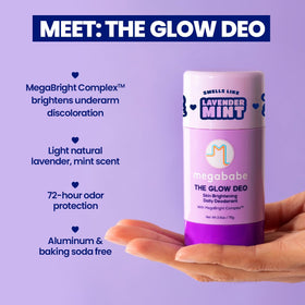 Megababe Glow Deo texture close-up highlighting silky smooth glide benefit