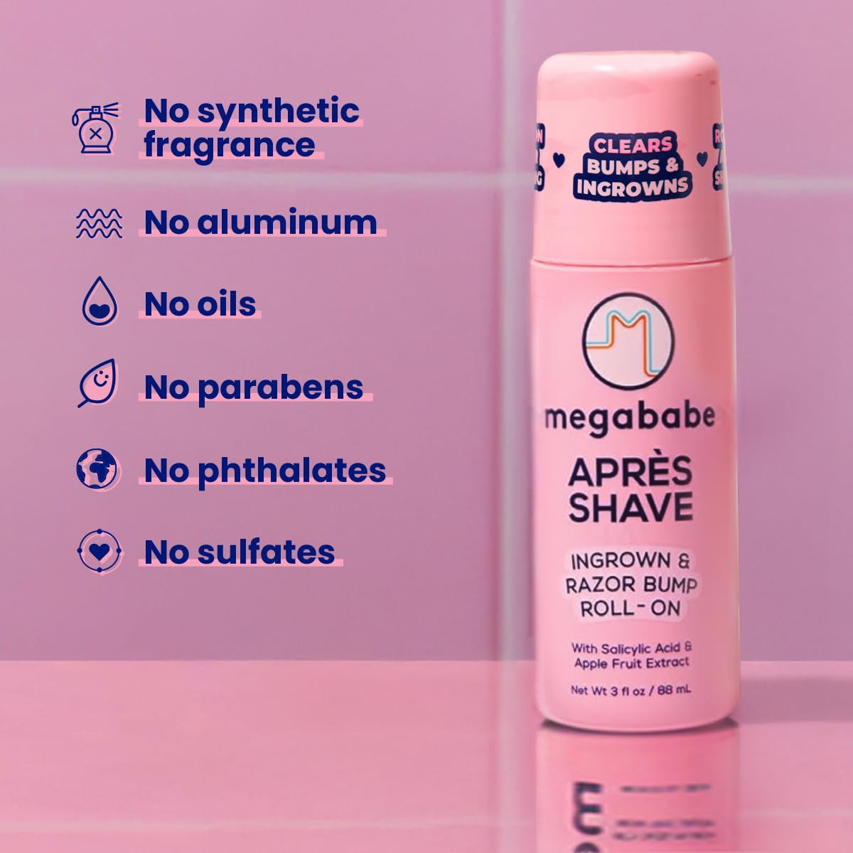 Megababe label ingredients detail highlighting BHA and soothing extracts