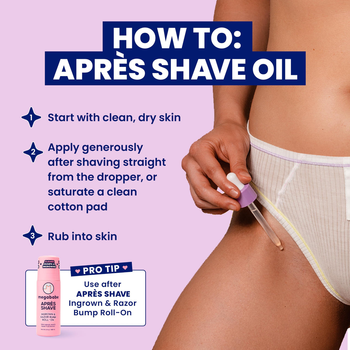 Megababe applied to smooth legs soothing post-shave sensitivity