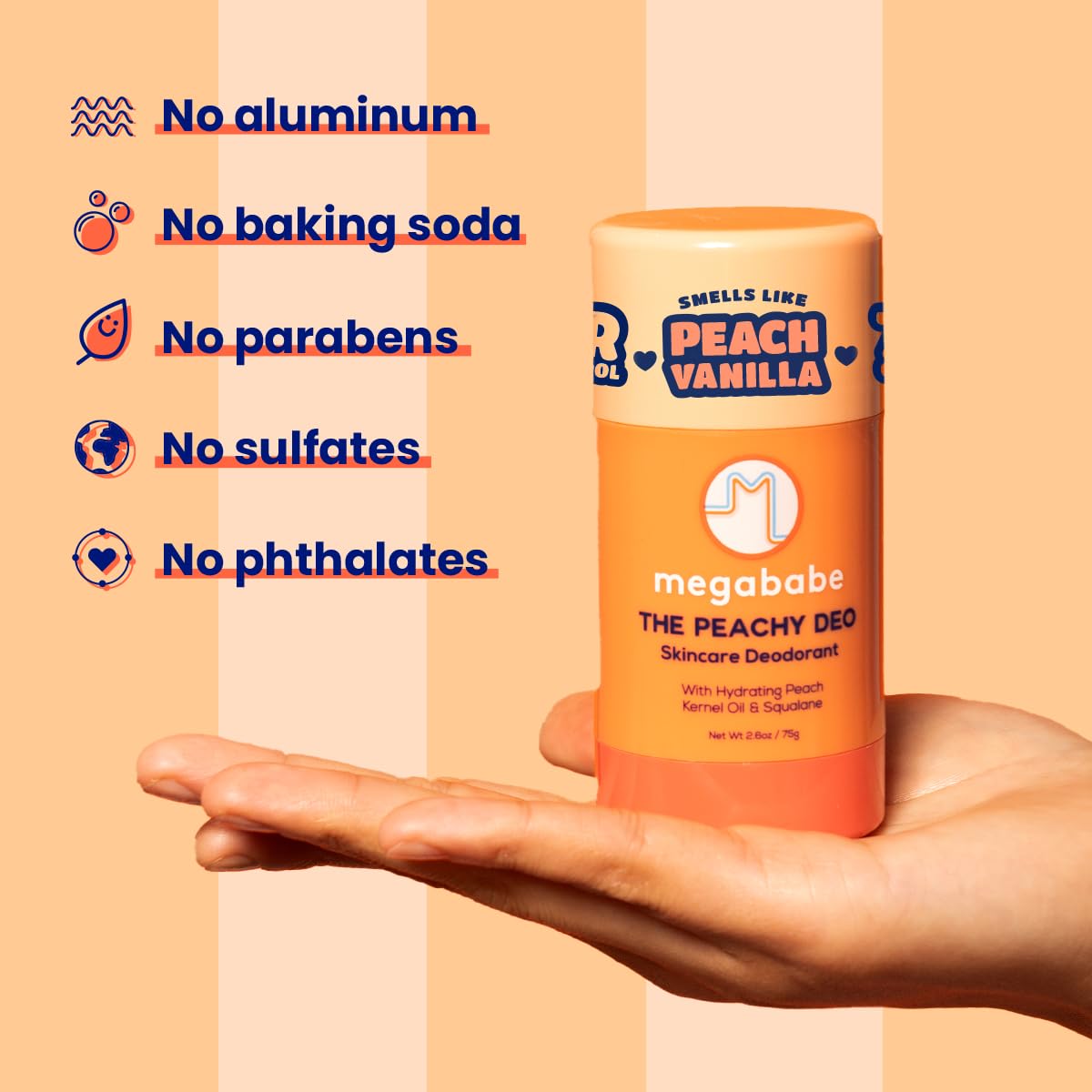 Megababe Peachy Deo on bathroom shelf styled for everyday skincare routine