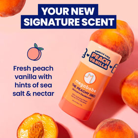 Megababe Peachy Deo texture close-up highlighting smooth glide and creamy finish