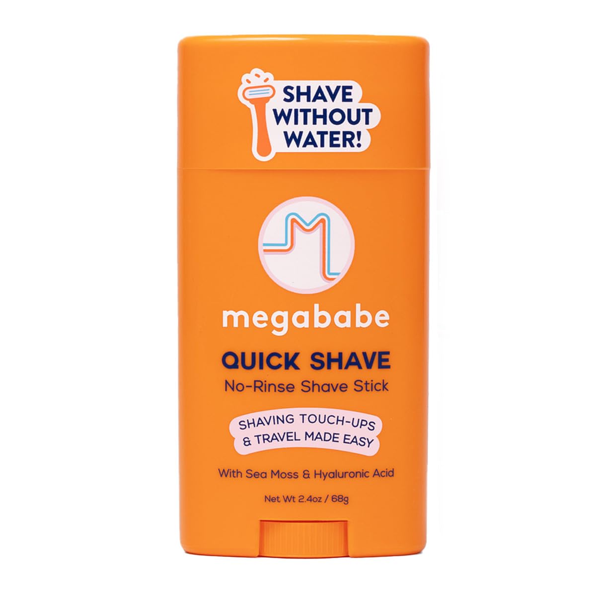 Megababe front packaging showing quick shave stick and travel convenience