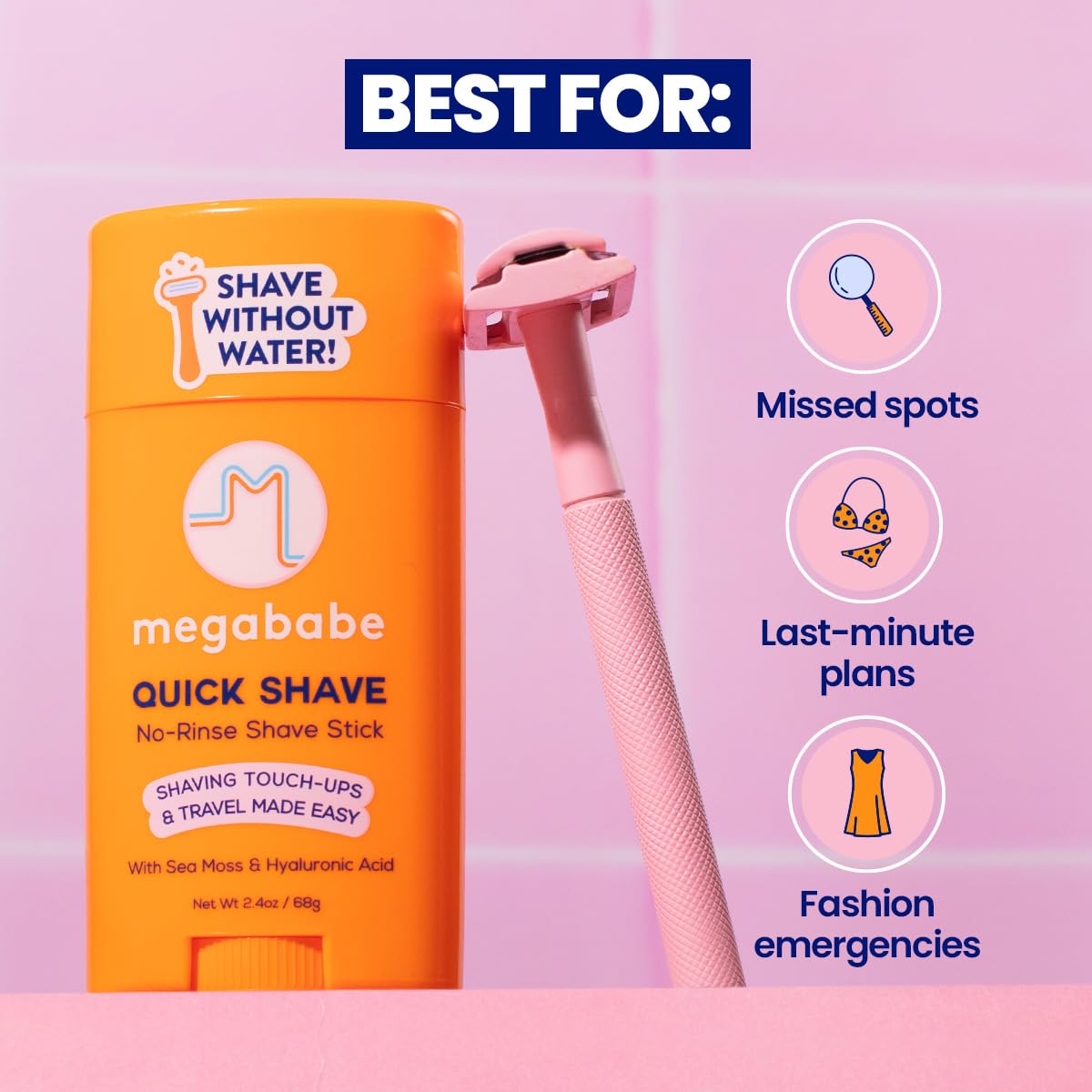 Megababe in-use underarm shave showing quick touch-up benefit