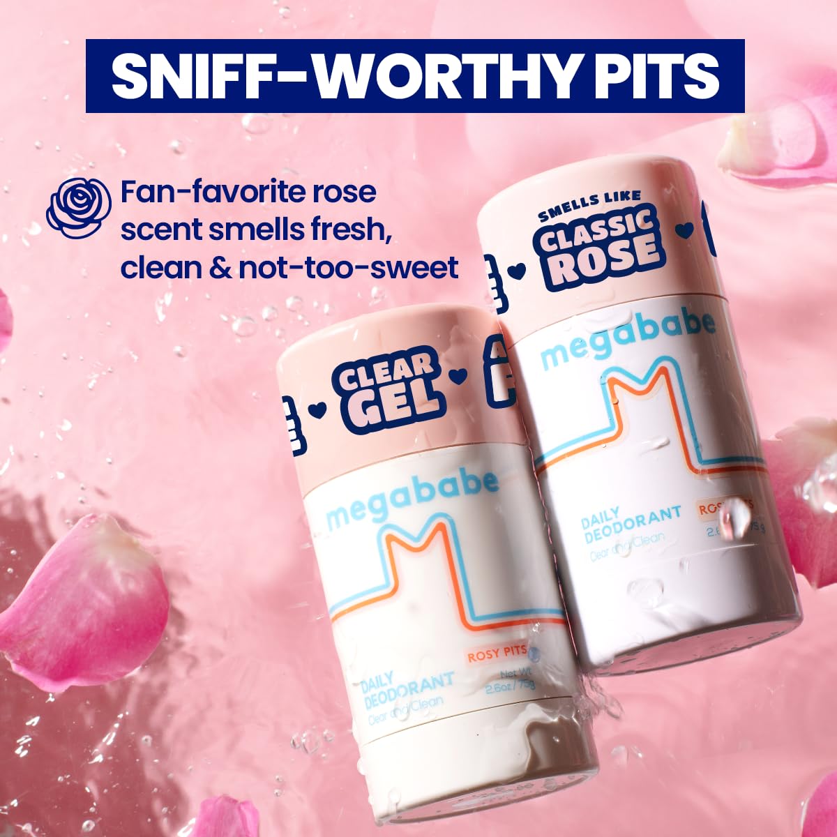Megababe Rosy Pits close-up label highlighting gentle ingredients