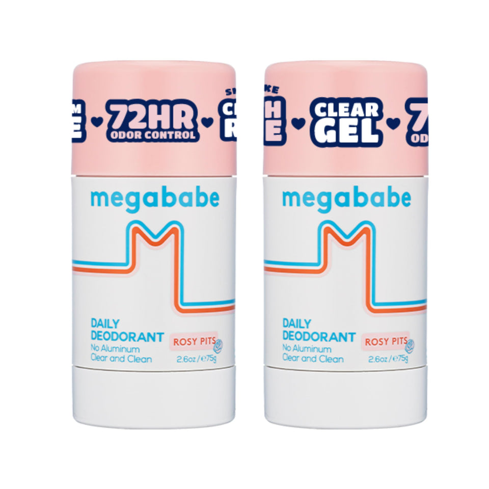 Megababe Rosy Pits front packaging showing clear stick benefit