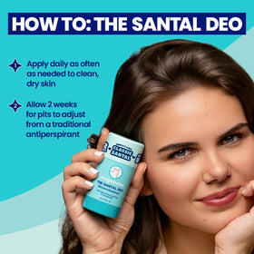 Megababe Santal on bathroom shelf styled with toiletries, promoting everyday use confidence