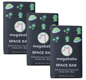 Megababe Space Bar front packaging showing charcoal bar benefits