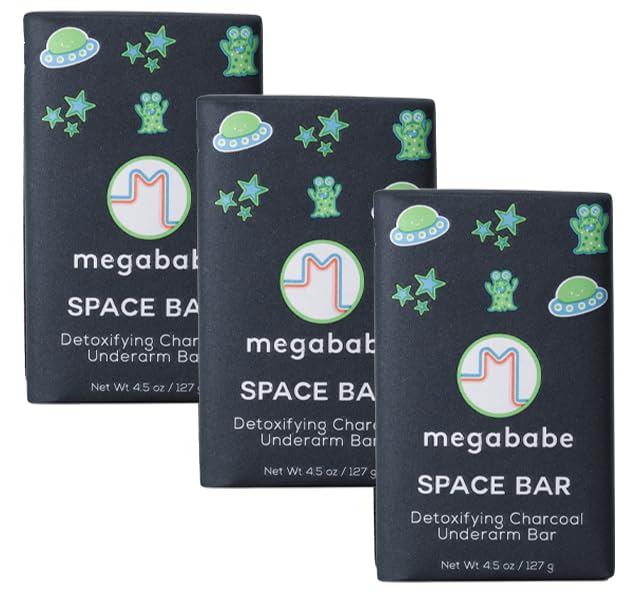 Megababe Space Bar front packaging showing charcoal bar benefits