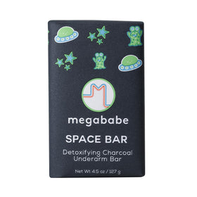 Megababe Space Bar front packaging showing product and label for clean pits