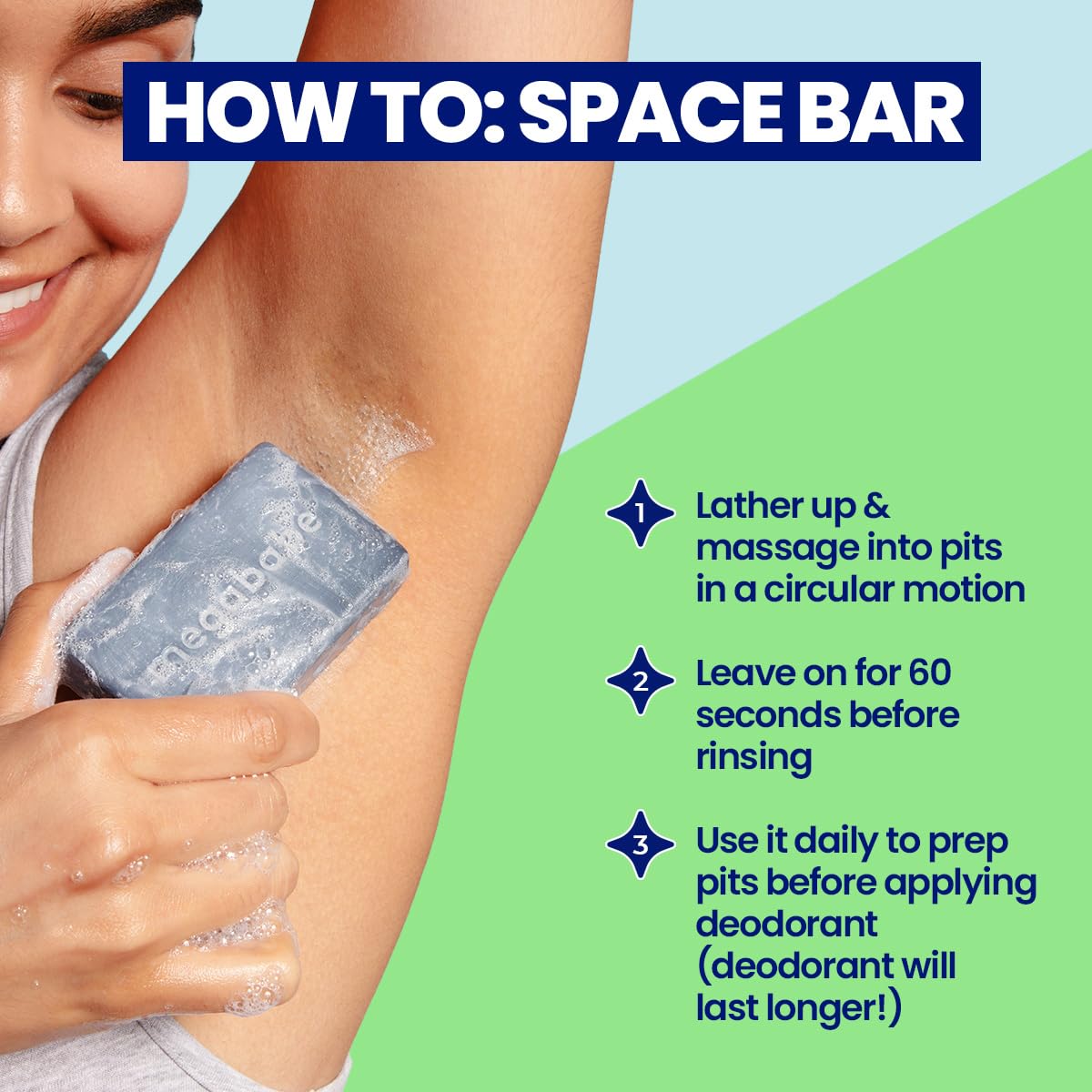Megababe Space Bar creating lather in shower for effective detox