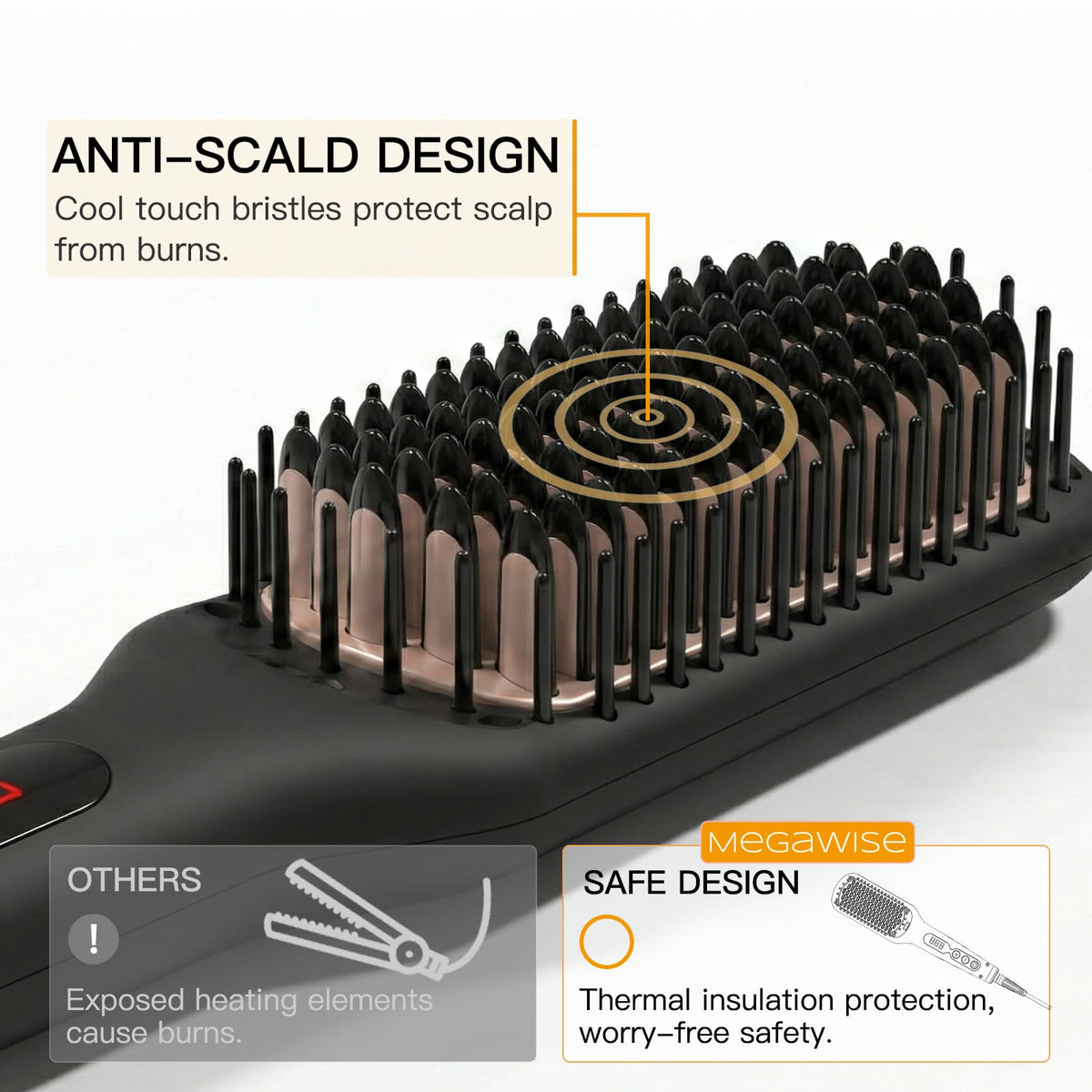 MEGAWISE rotatable cord and long reach for tangle-free, flexible styling