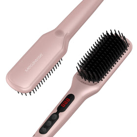 MEGAWISE front view of pink-gold brush showing ergonomic handle and controls, easy styling