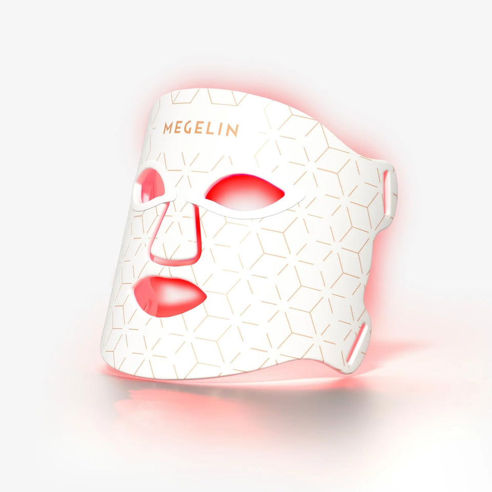 MEGELIN mask front view showing full silicone panel and 288 LEDs for even coverage