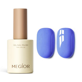 MEGIOR periwinkle front bottle showing color and label benefit long-lasting wear