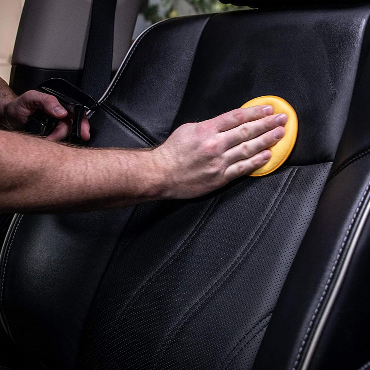 Meguiar's 16 oz bottle next to a hand for size comparison and portability