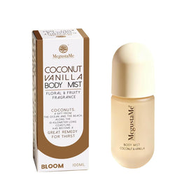 MegustaMe front bottle showing coconut vanilla fragrance and portable size