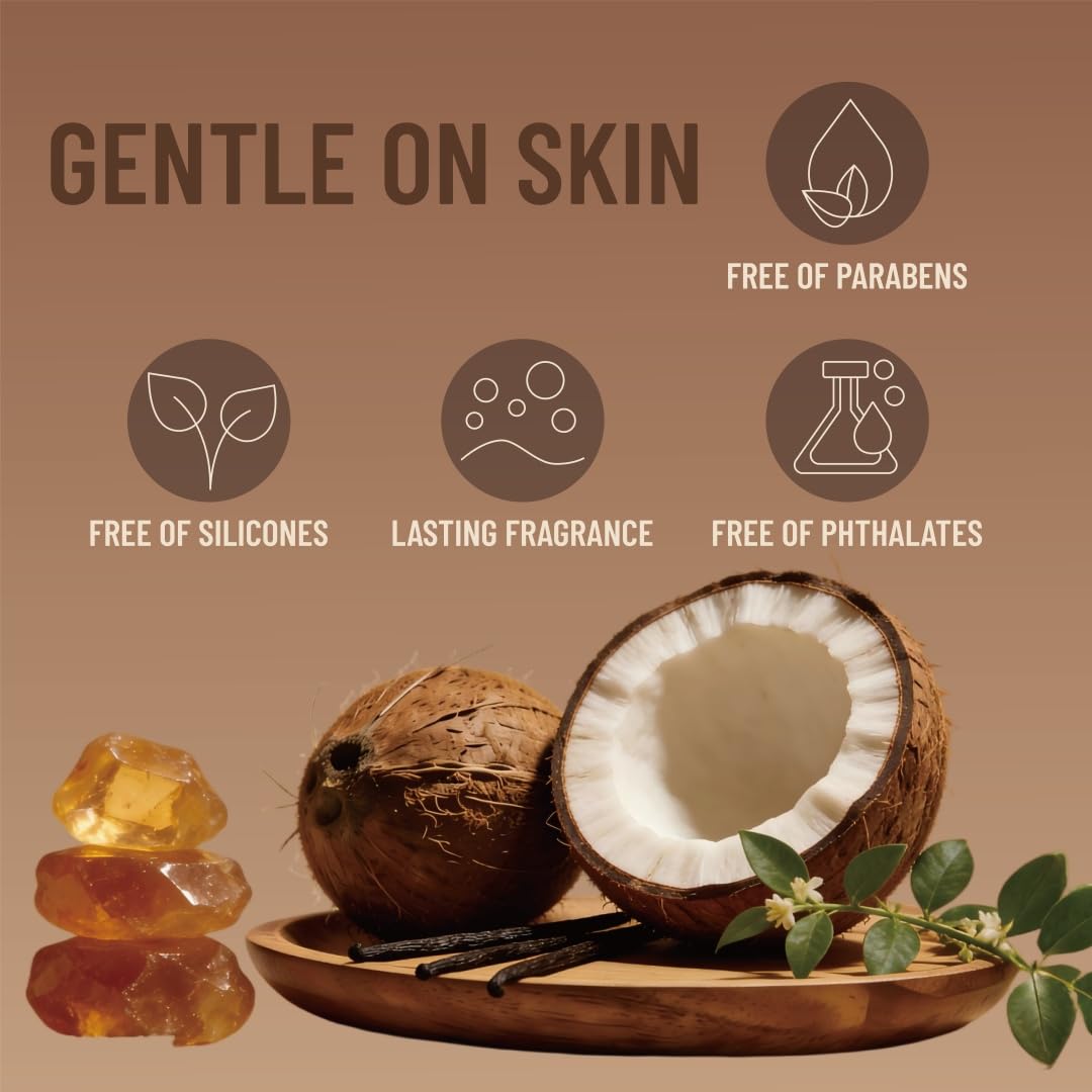 MegustaMe label detail displaying scent name and clean formulation benefits