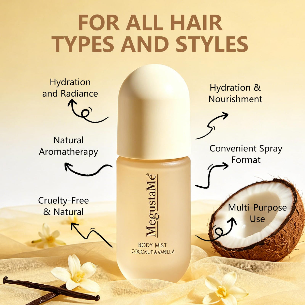 MegustaMe 100ml bottle beside everyday items showing compact travel size
