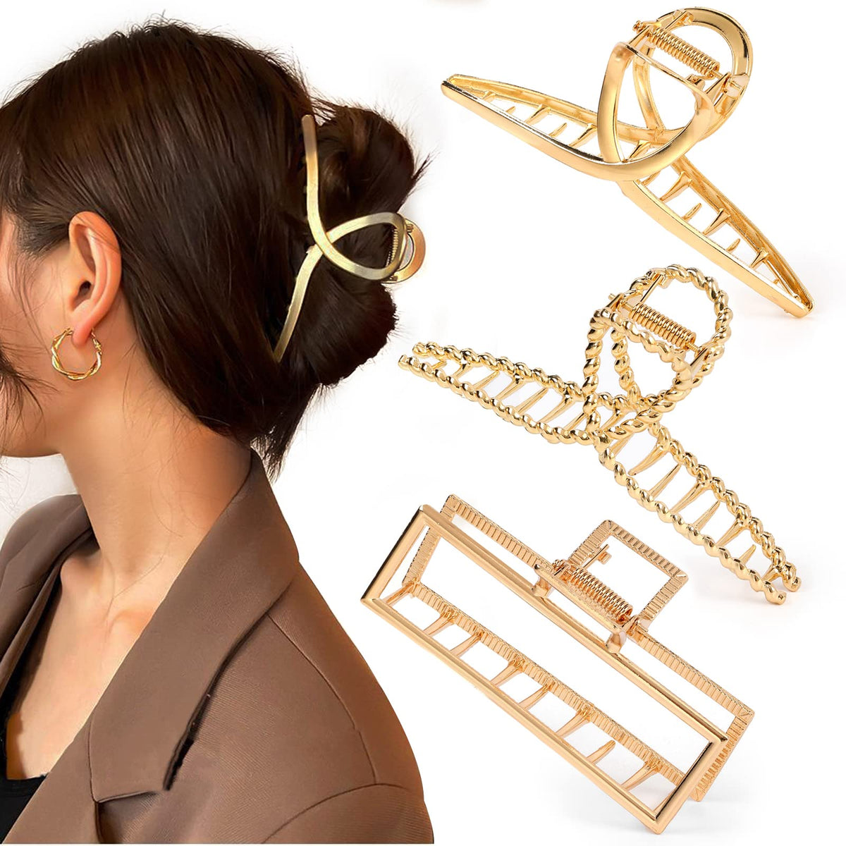 Mehayi metal claw clips group on white showing durable, stylish hold